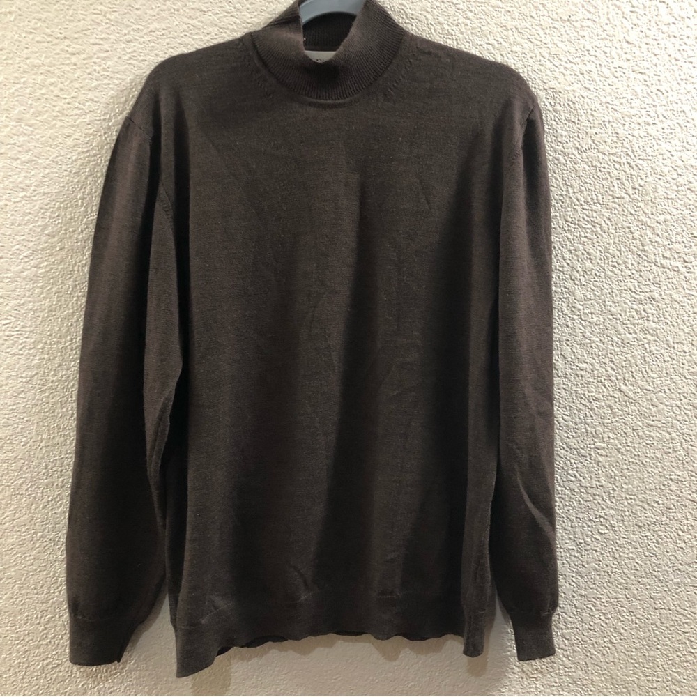 Alfani Mens 100% Pure Wool Merino Turtleneck Sweater Medium Brown